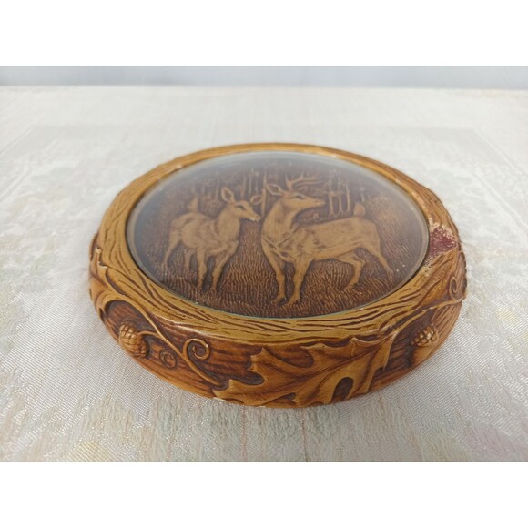 Orn A Craft Vintage Chalkware Deer Buck And Doe With Glass Dome Shelf/Desk Decor - Picture 7 of 10